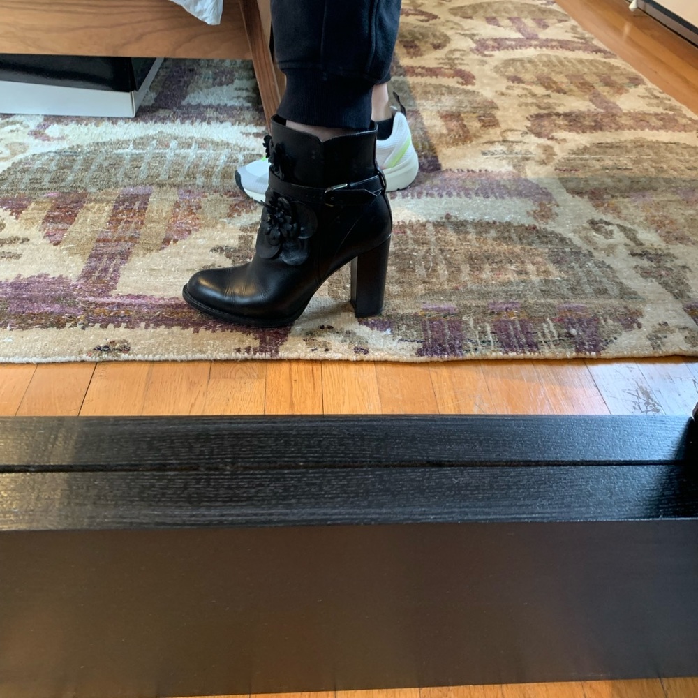 Valentino Black Heeled Boots with Floral Detail - Picture 10 of 13